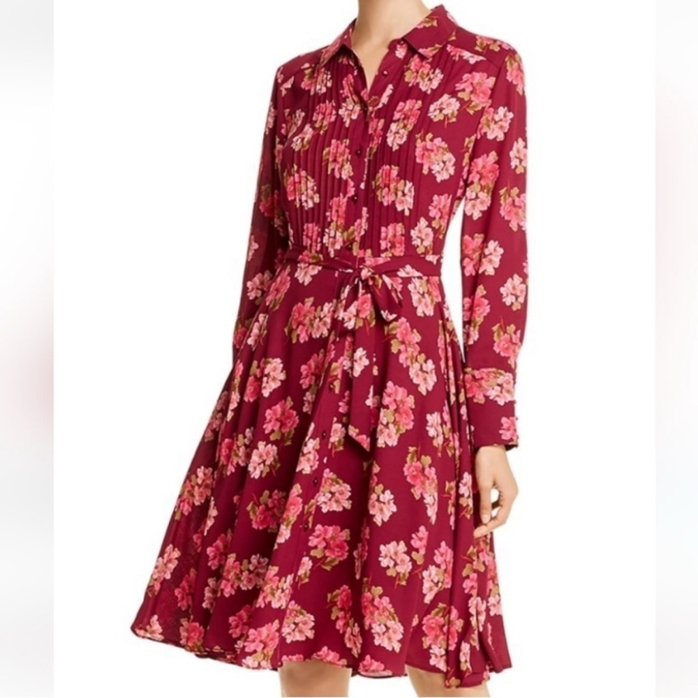 NANETTE LEPORE Women's Burgundy Floral Print Button Down Shirt Dress. 2